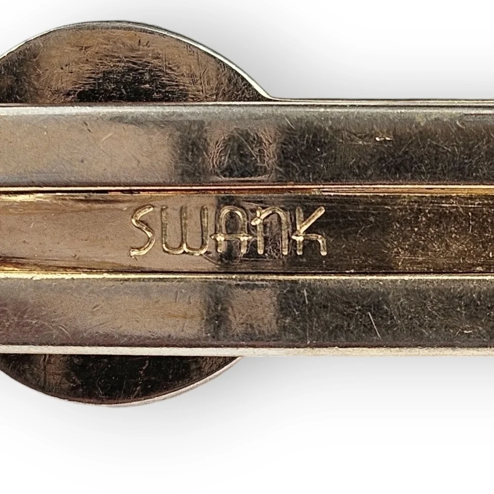 Swank Cufflinks Tie Bar Set Red Moonglow Lucite Cabochon Gold Plated Vintage 60s